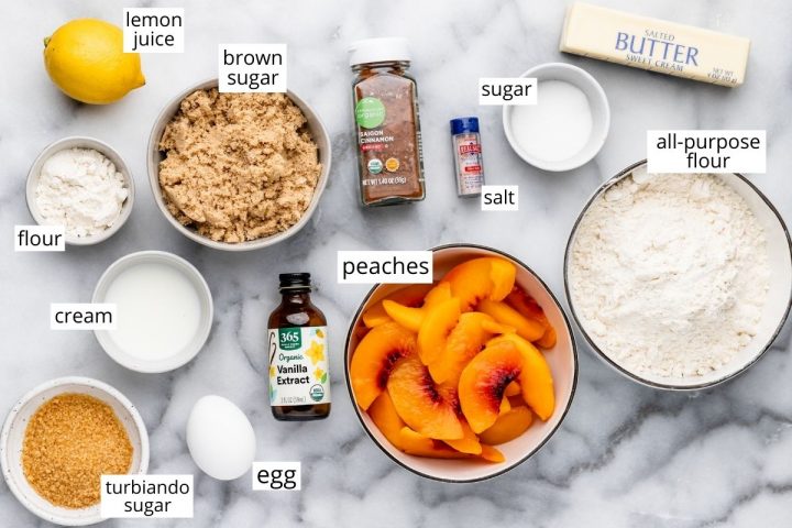 overhead photo of the ingredients in this Peach Galette recipe