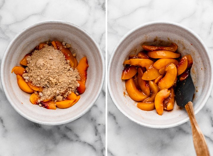 two photos showing how to make Peach Galette filling