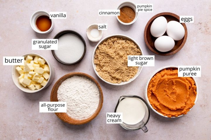 overhead view of the ingredients in this Pumpkin Pie Bars recipe