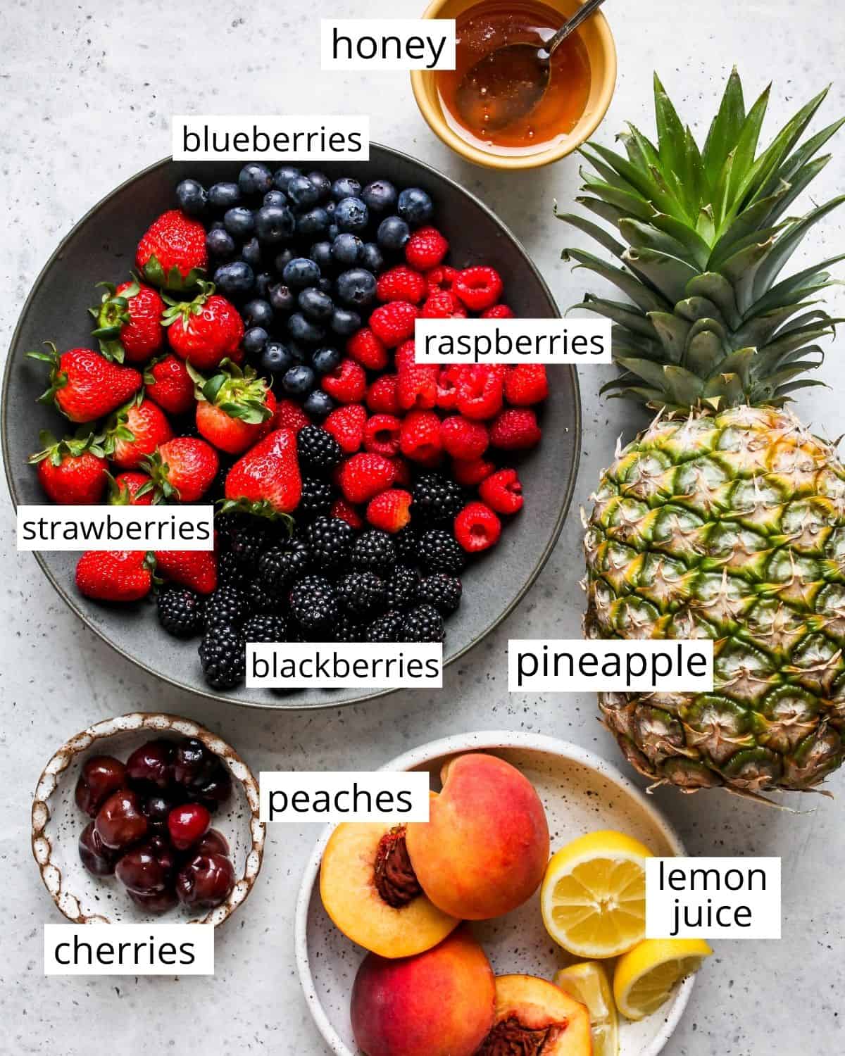 overhead photo of the ingredients in this fruit salad recipe