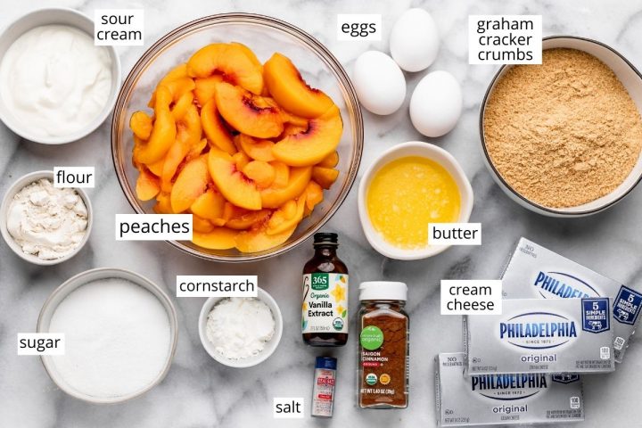 photo of the ingredients in this Peach Cheesecake recipe