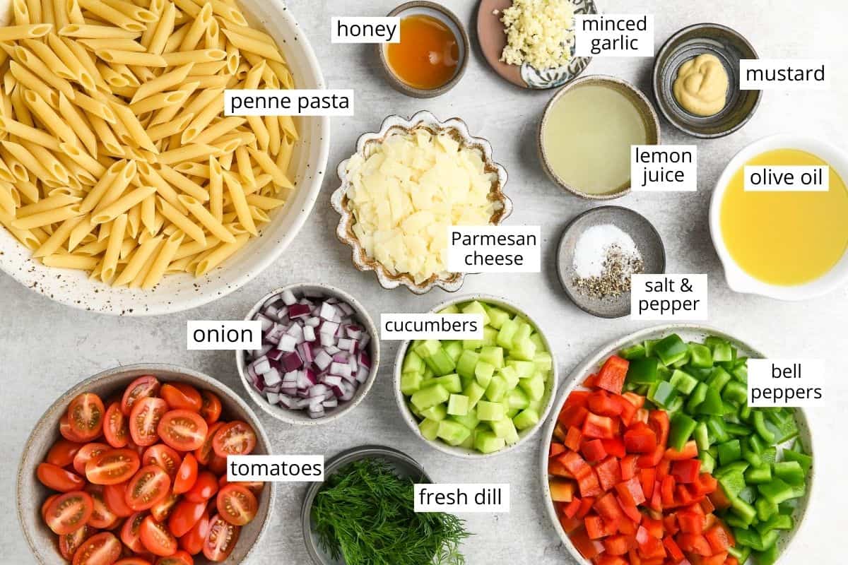 ingredients in this Lemon Summer Pasta Salad recipe