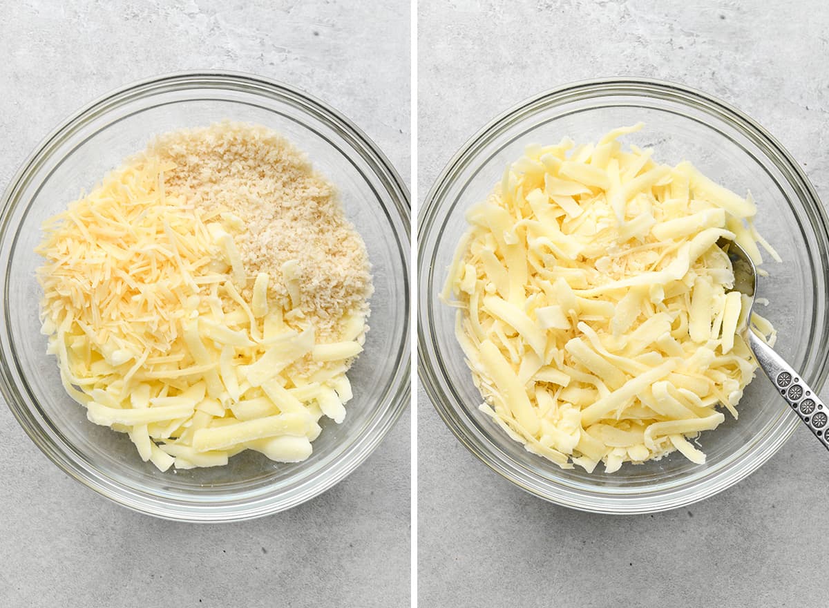 two photos showing how to make turkey tetrazzini topping