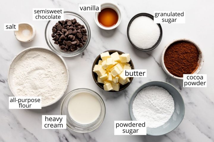 overhead view of the ingredients in this Chocolate Thumbprint Cookies recipe