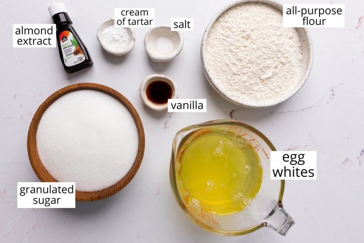 overhead photo of the ingredients in this Homemade Angel Food Cake Recipe