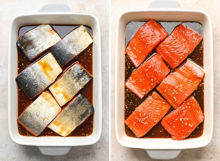 two photos showing how to make this Maple Salmon recipe