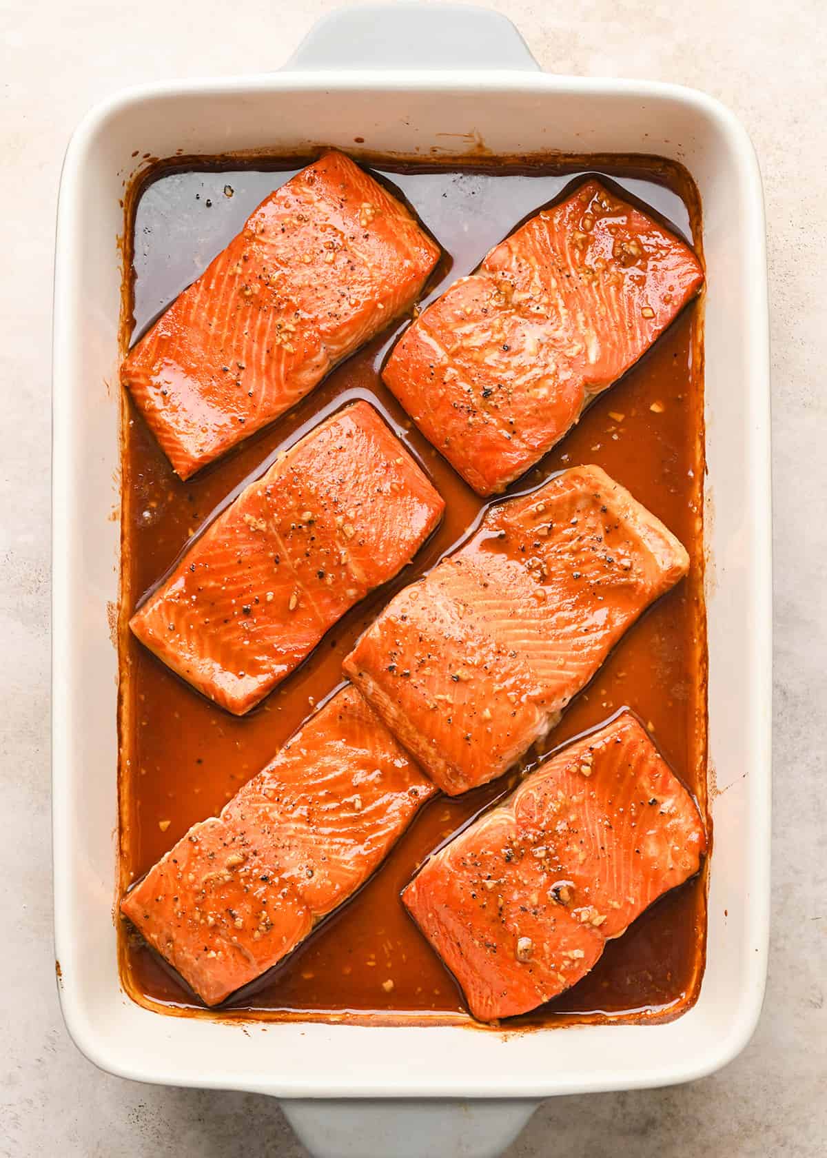 Maple Salmon in a baking dish after baking