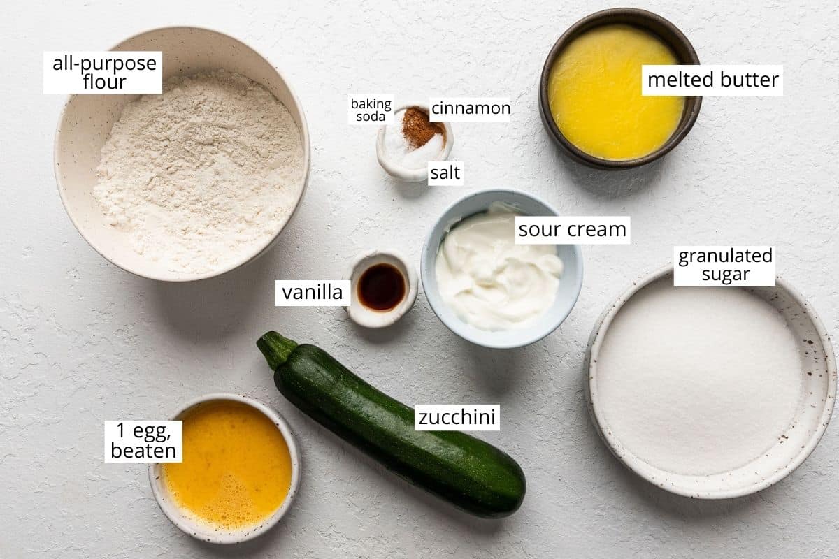 overhead photo of the ingredients in this Zucchini Bars recipe
