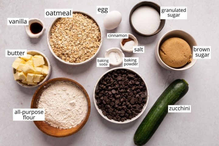 overhead view of the ingredients in this Zucchini Cookies recipe