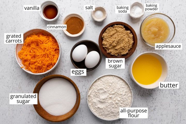 overhead photo of the ingredients in this Carrot Cake Cupcakes recipe
