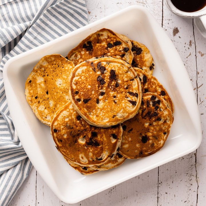 Chocolate Chip Pancakes in a baking dish