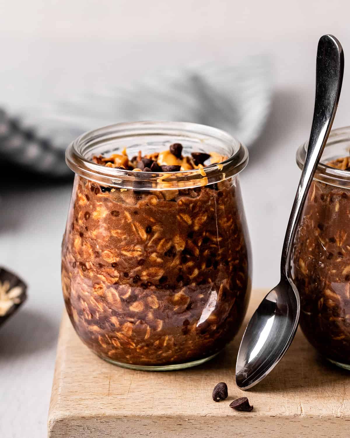 a jar of Chocolate Peanut Butter Overnight Oats