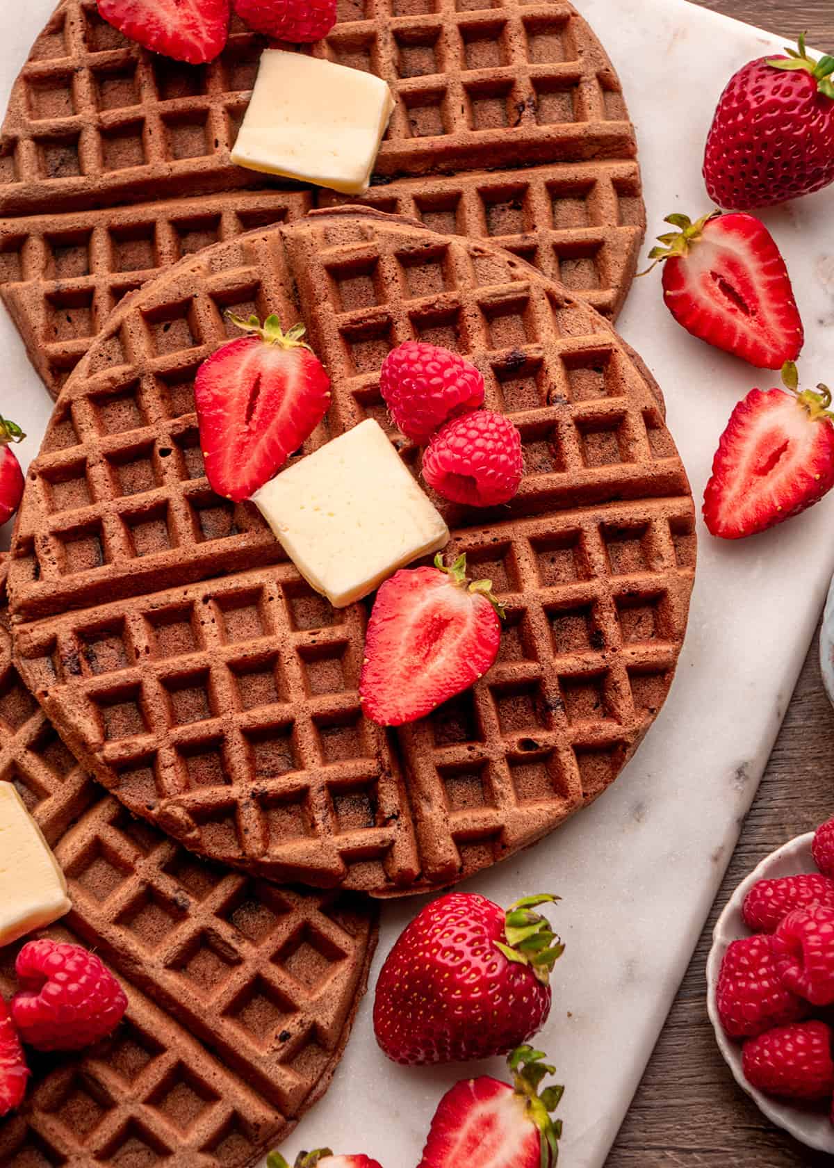 Chocolate Waffles with butter and berries