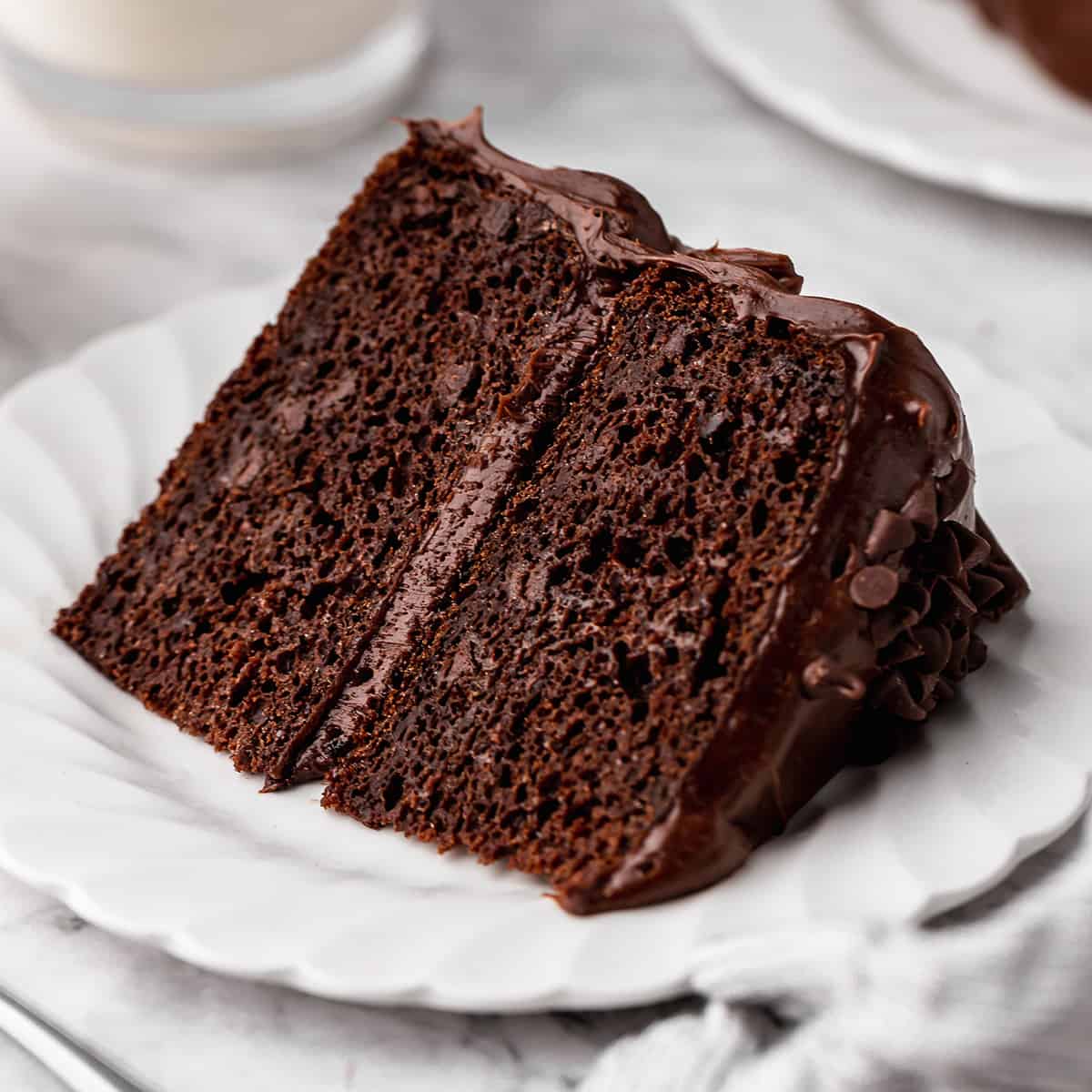 a slice of Healthy Chocolate Cake on a plate