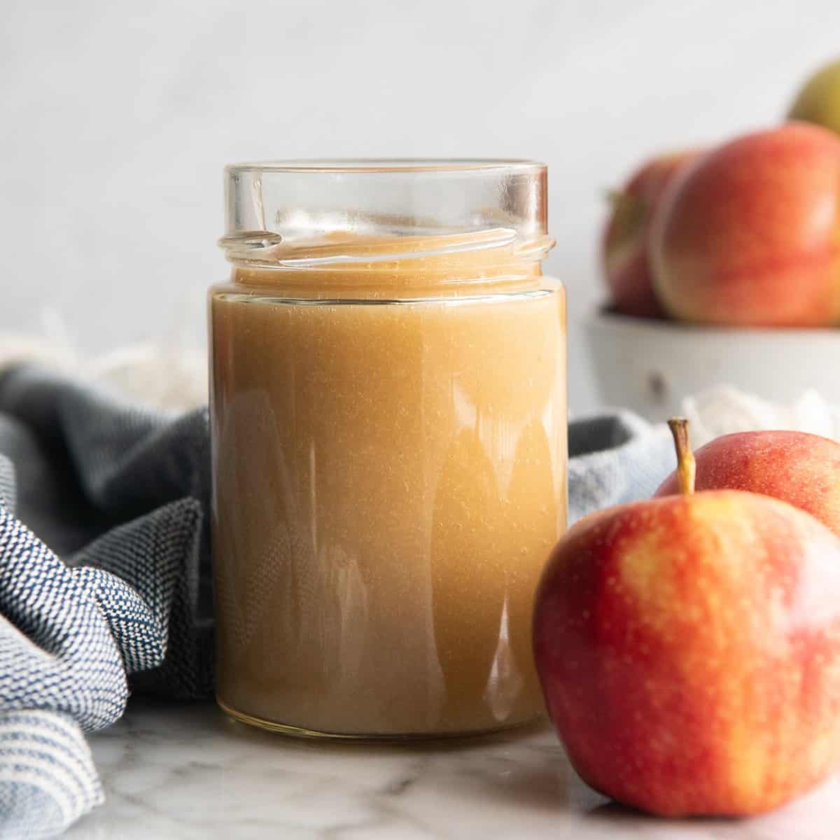 Homemade Applesauce Recipe in a glass jar
