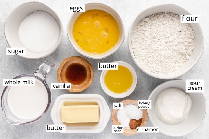 overhead view of the ingredients in this homemade Pancake Recipe 