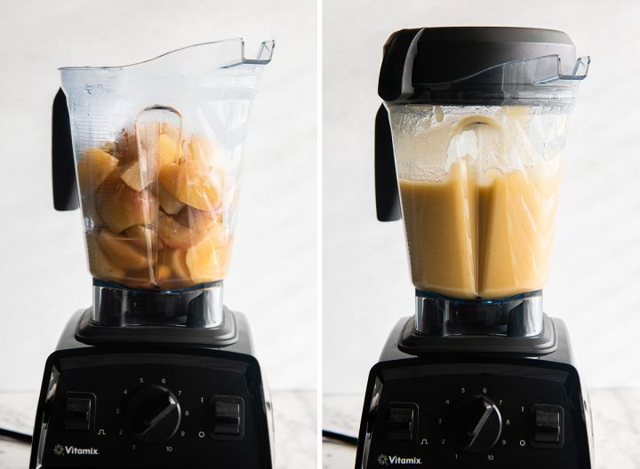 two photos showing How to Make Applesauce in a blender