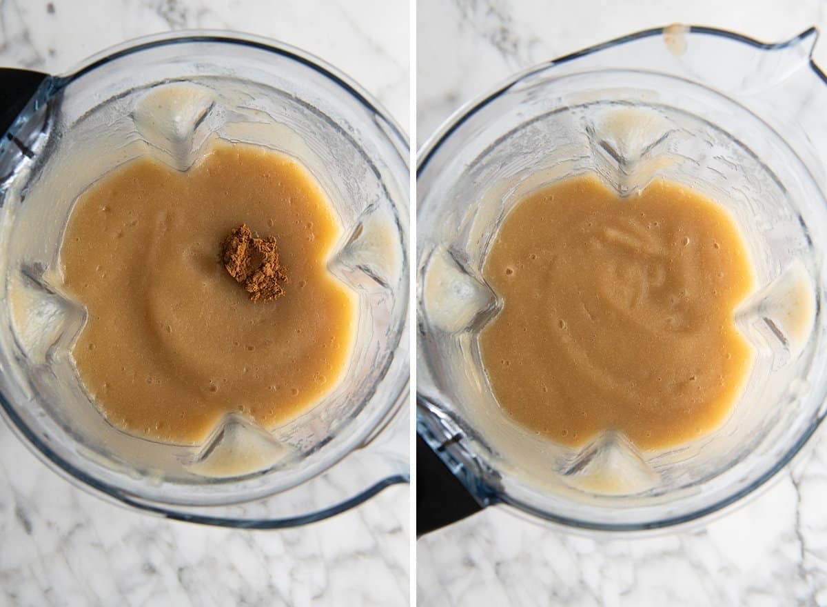 two photos showing How to Make Applesauce in a blender