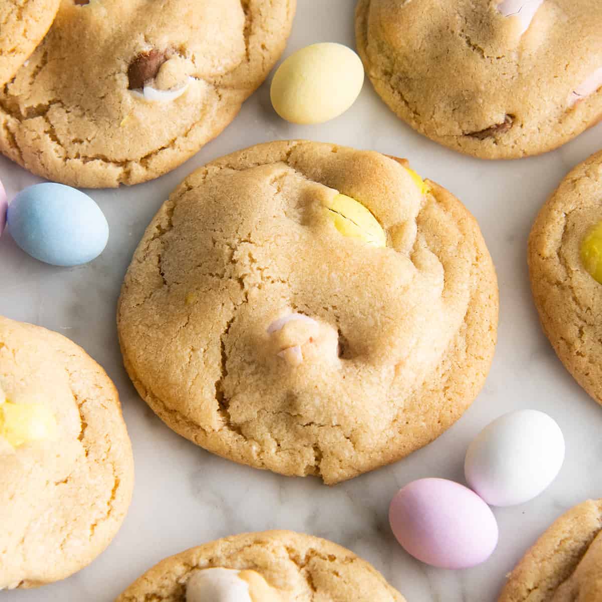 up close photo of a  mini egg cookie 