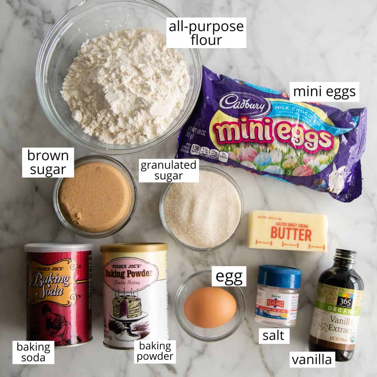 Overhead photo of the ingredients in this Mini Egg Cookies recipe