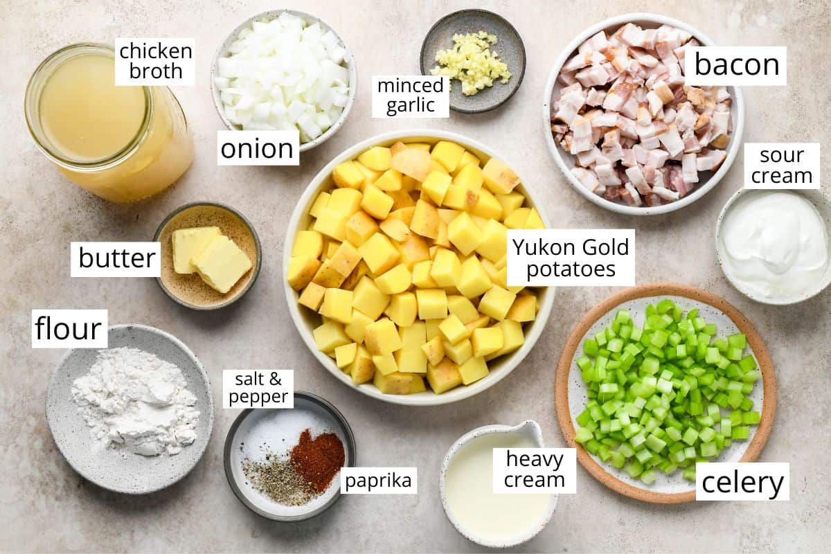 overhead photo of the ingredients in this potato soup recipe
