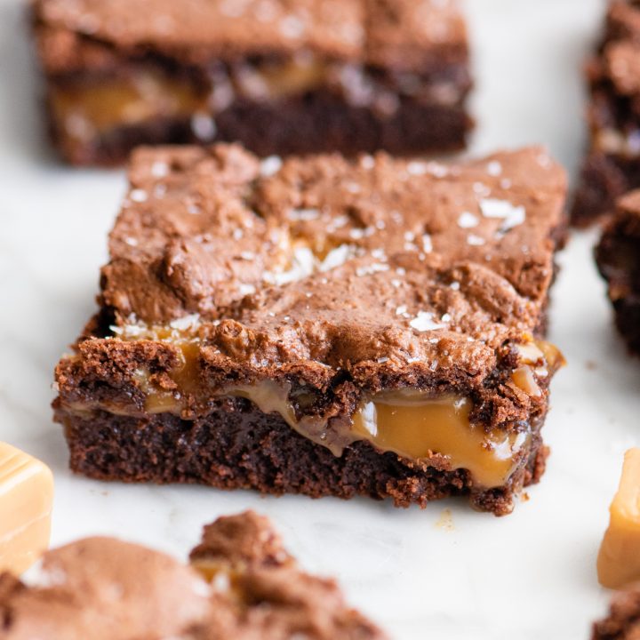 a salted caramel brownie topped with sea salt