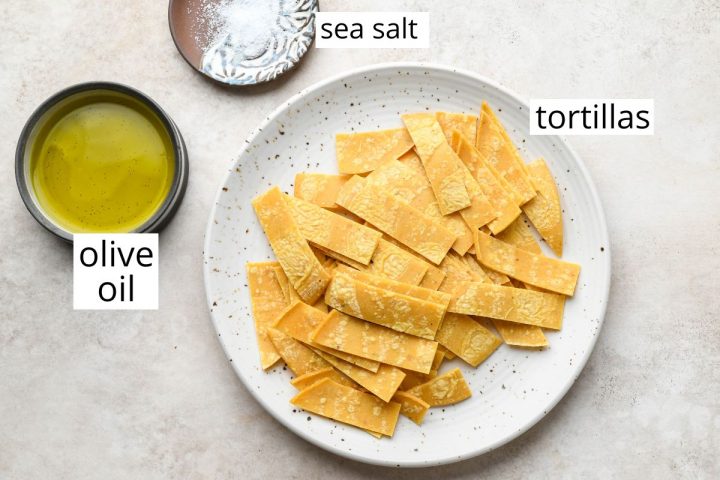 overhead photo of the ingredients in this Homemade Tortilla Strips Recipe