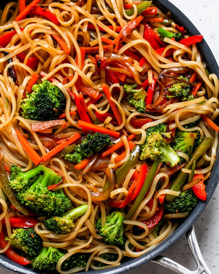 Vegetable Lo Mein finished in a frying pan