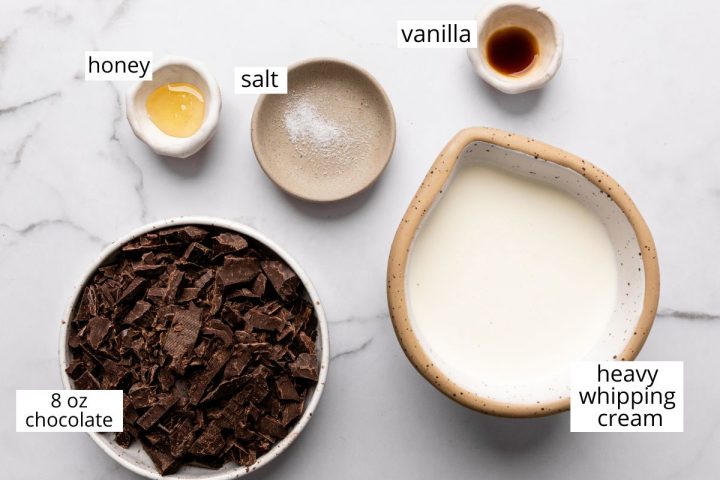 overhead photo of the ingredients in this Chocolate Ganache Recipe
