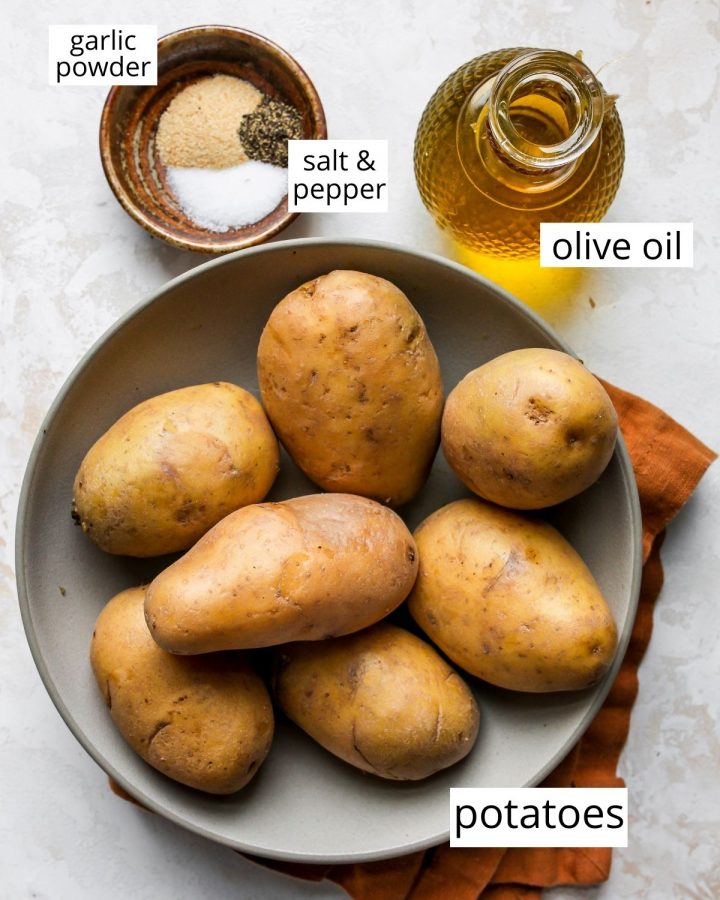 overhead view of the ingredients in this Oven Roasted Potatoes recipe