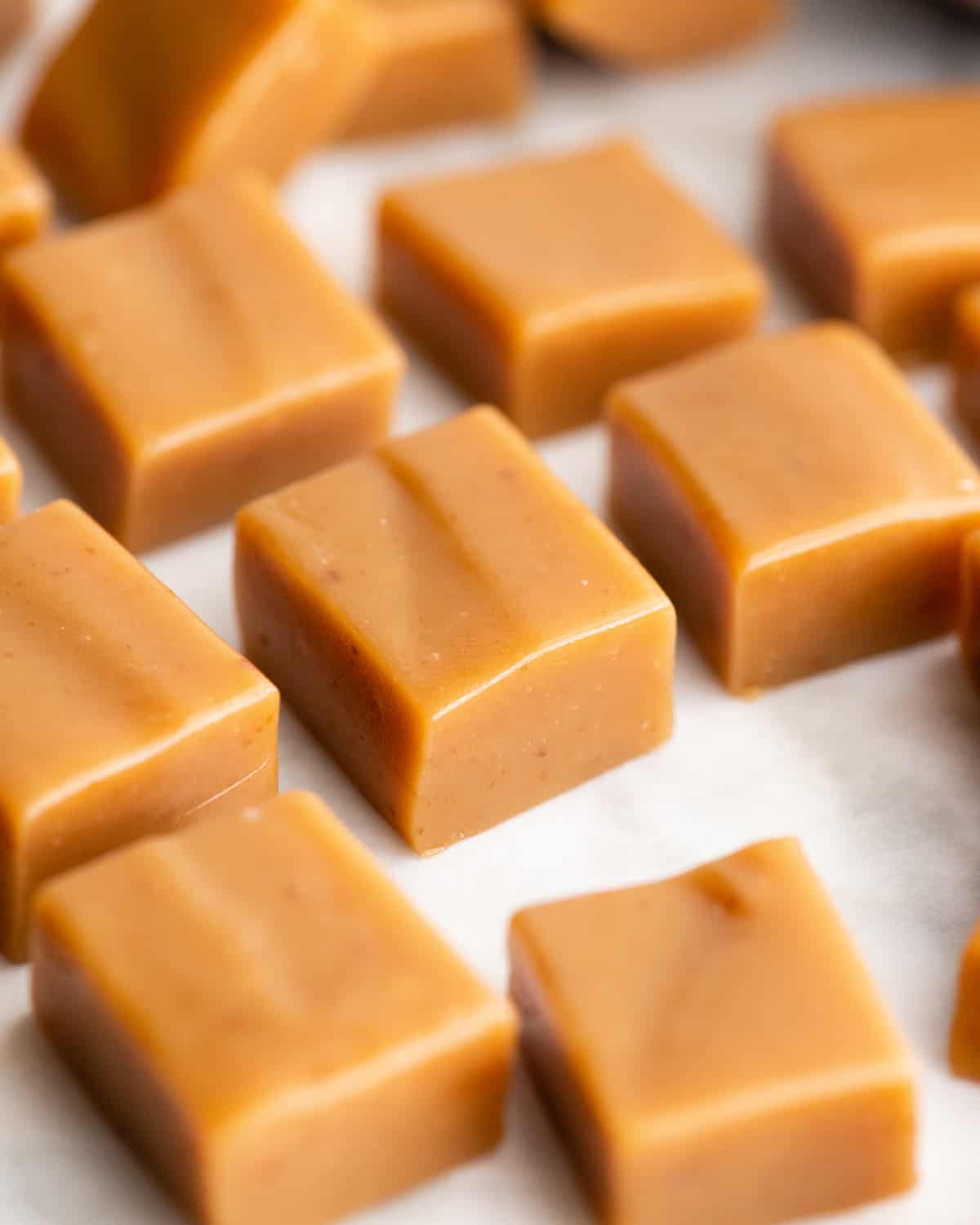 8 homemade caramels cut into squares 