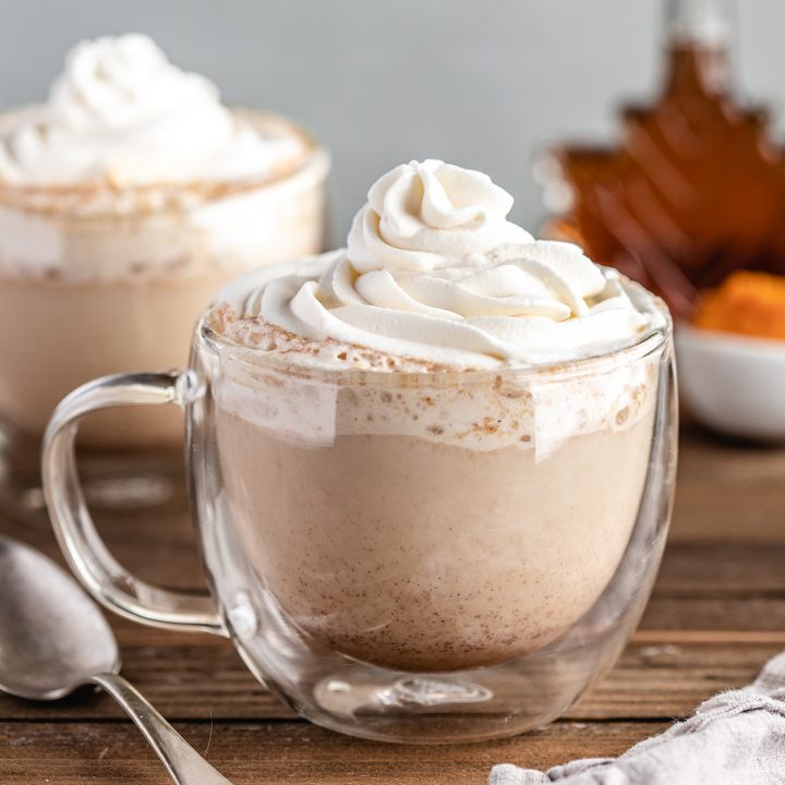 Homemade Pumpkin Spice Latte in a mug with whipped cream