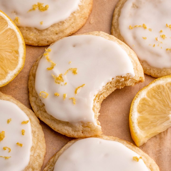 5 Lemon Cookies, one with a bite taken out of it
