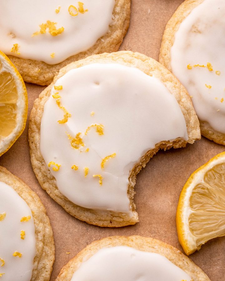 5 Lemon Cookies, one with a bite taken out of it. 
