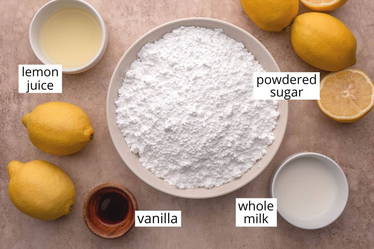 overhead photo of the ingredients in this Lemon Glaze Recipe