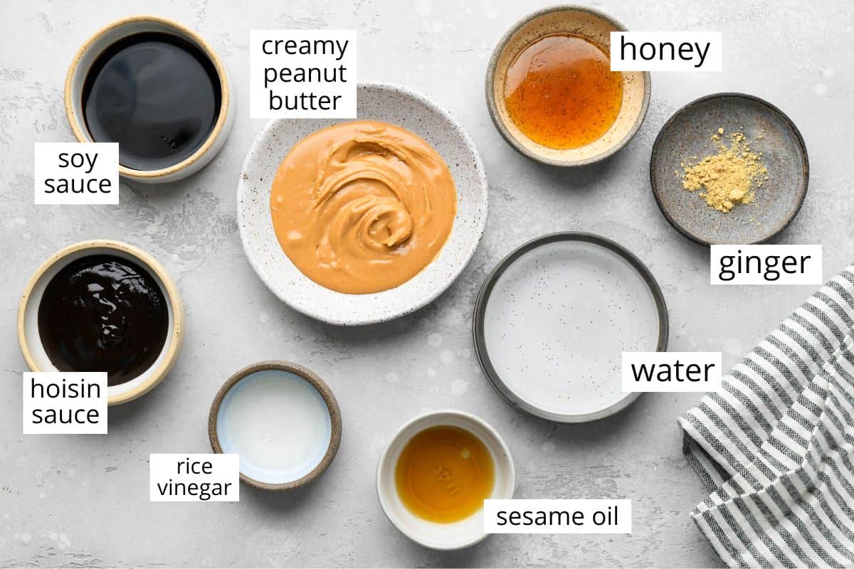 overhead photo of the ingredients in this peanut sauce recipe