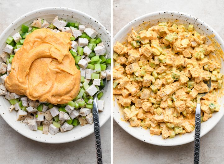 two photos showing how to make Cranberry Chicken Salad