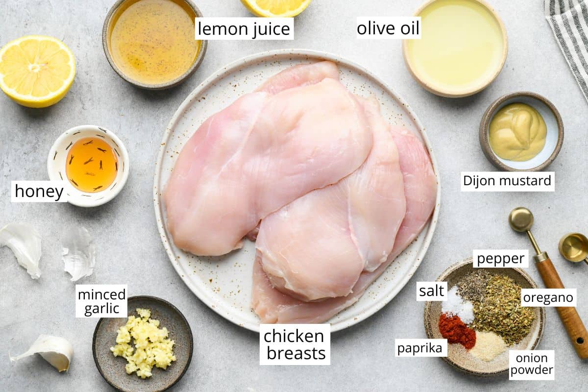 overhead photo of the ingredients in this Greek Chicken Marinade recipe
