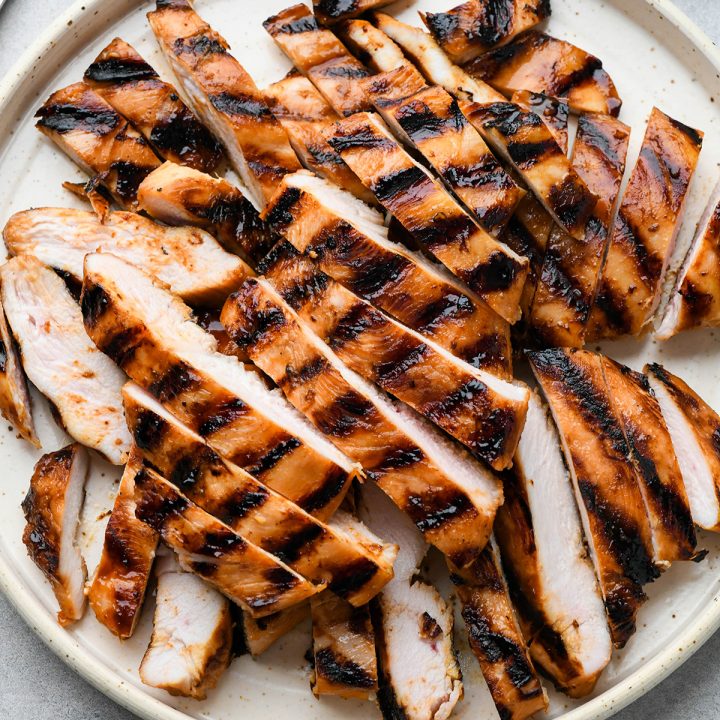 grilled marinated chicken sliced to use on this Asian Chicken Salad recipe