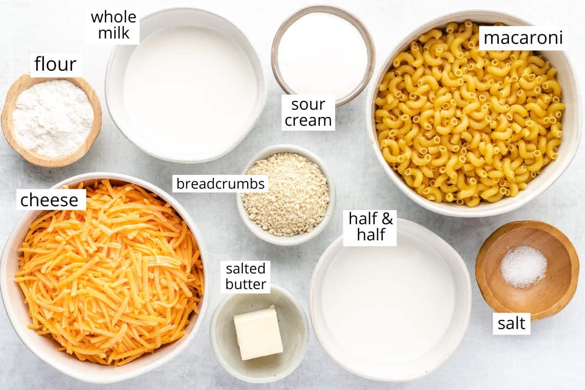 ingredients in this Baked Mac & Cheese Cups recipe