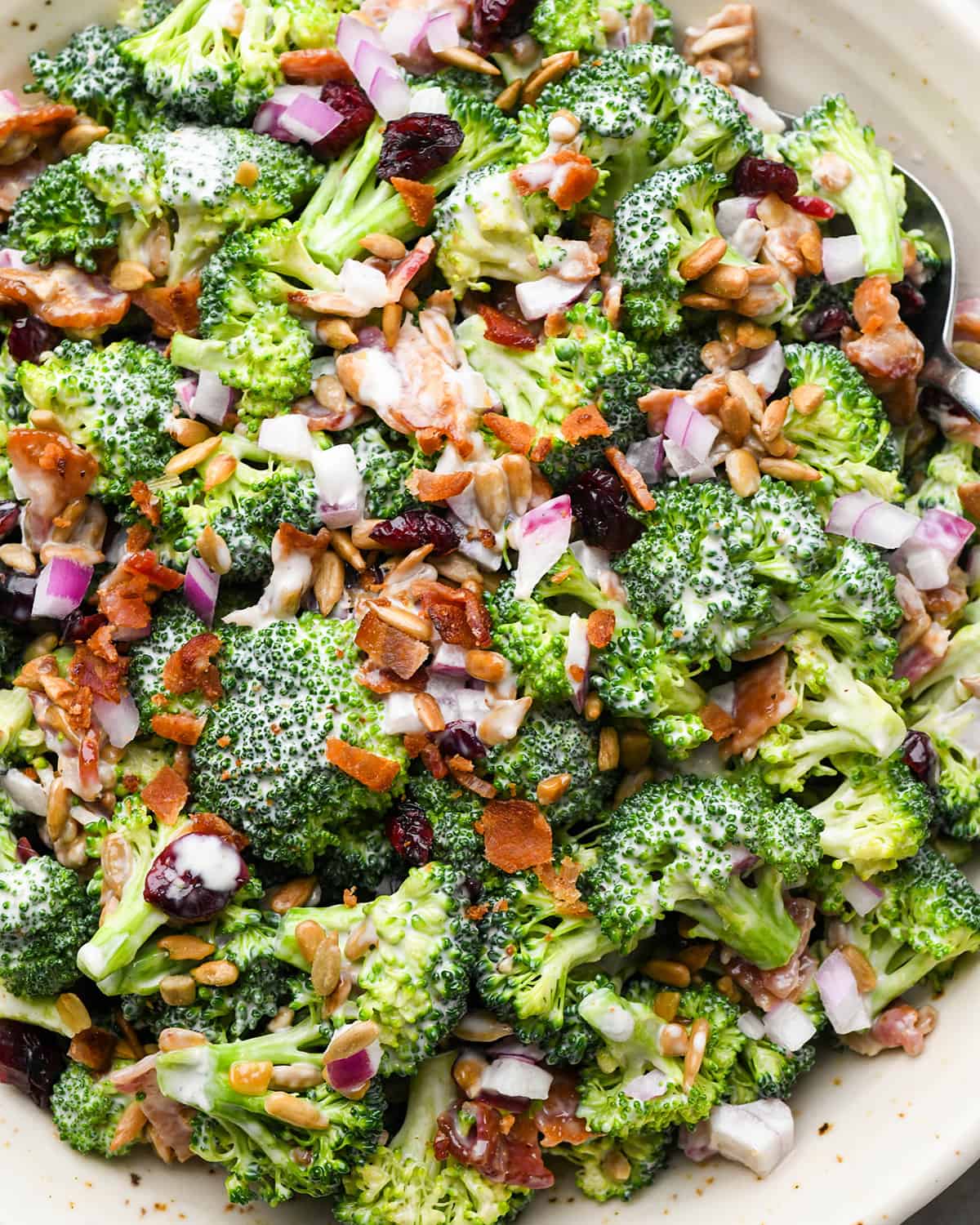 up close view of Broccoli Salad in a bowl