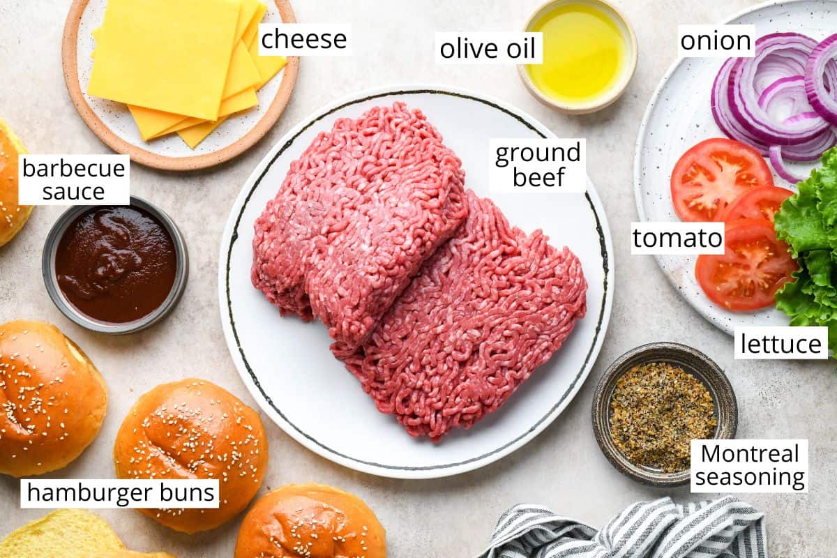 overhead photo of the ingredients in this Best Hamburger Recipe