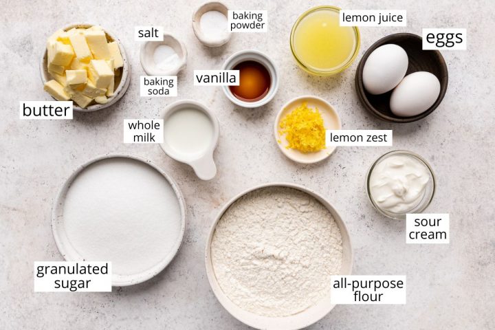 overhead photo of the ingredients in this Lemon Cupcake recipe
