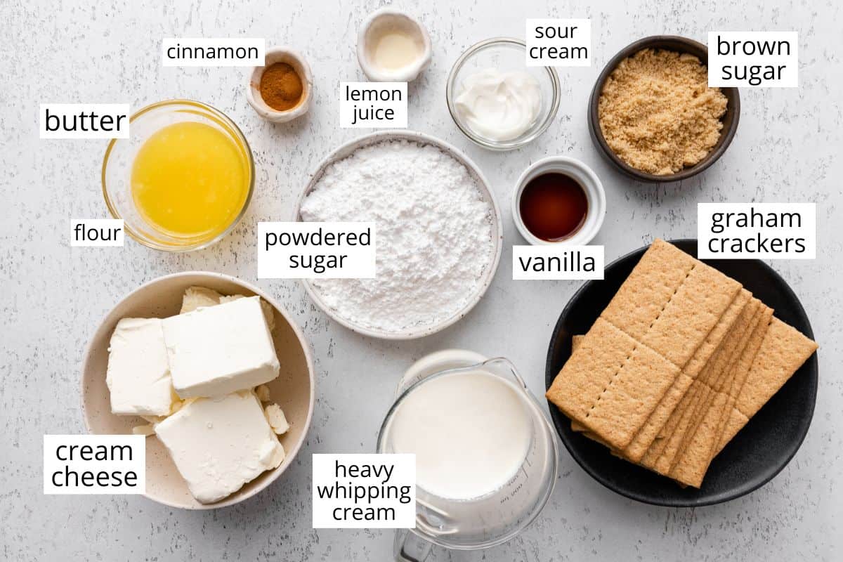 overhead photo of the ingredients in this No Bake Cheesecake recipe
