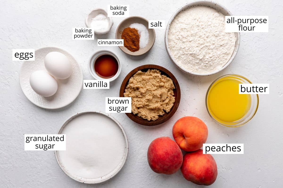 overhead photo of the ingredients in this Peach Cake recipe