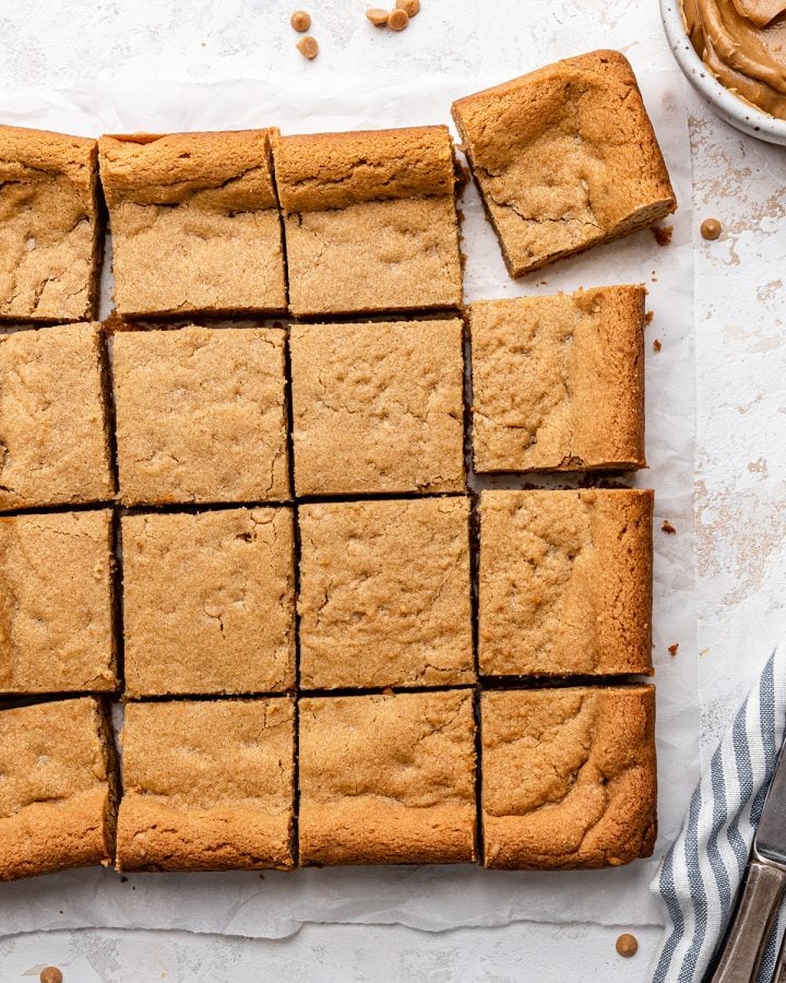 16 Peanut Butter Cookie Bars cut into squares