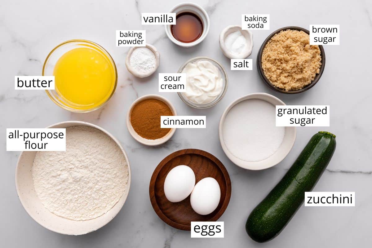 overhead photo of the ingredients in this Zucchini Muffins reicpe