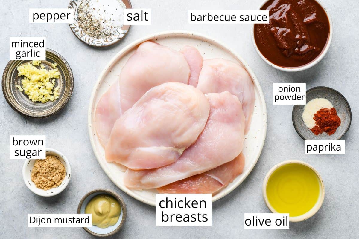 overhead photo of the ingredients in this BBQ Chicken Marinade recipe