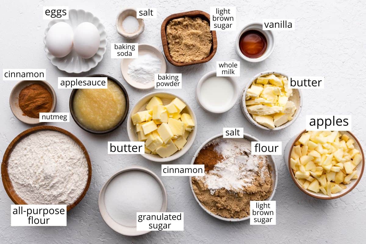 overhead photo of the ingredients in this Cinnamon Apple Bread recipe