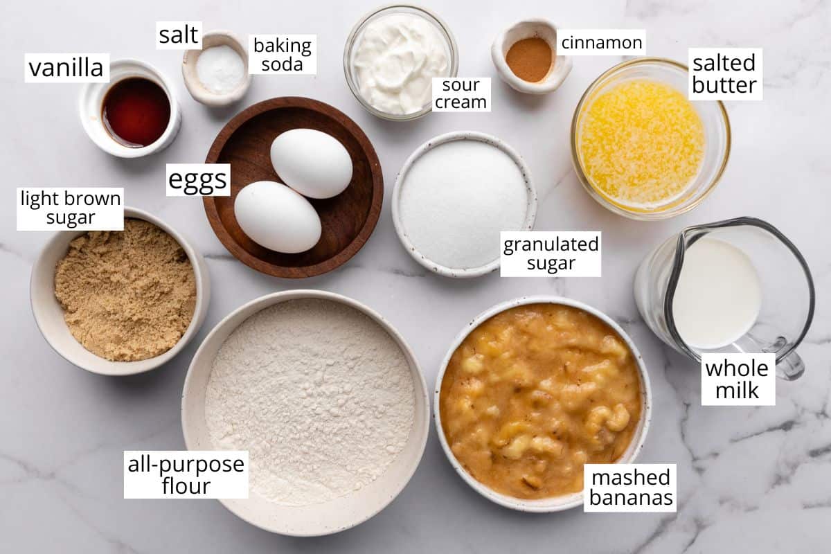 overhead view of the ingredients in this Banana Cupcakes recipe